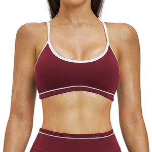 Sports bra with contrast double straps in multiple colors for yoga and fitness