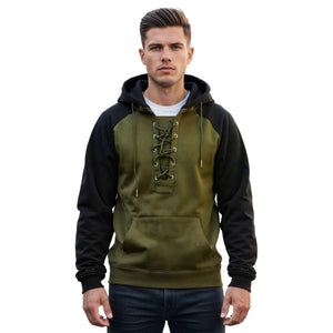 Men's drawstring hooded sweatshirt available in gray, khaki, blue, army green, dark red, and black