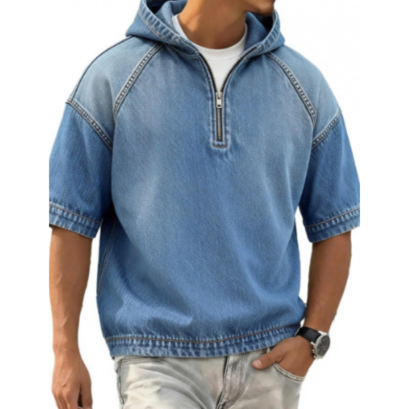 Men's half-zip sports hoodie with hood in various colors