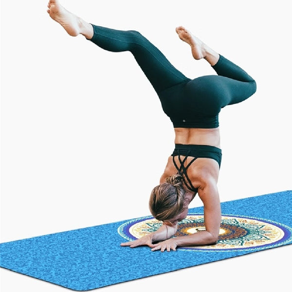 Portable foldable yoga mat with botanical and floral designs in soft suede