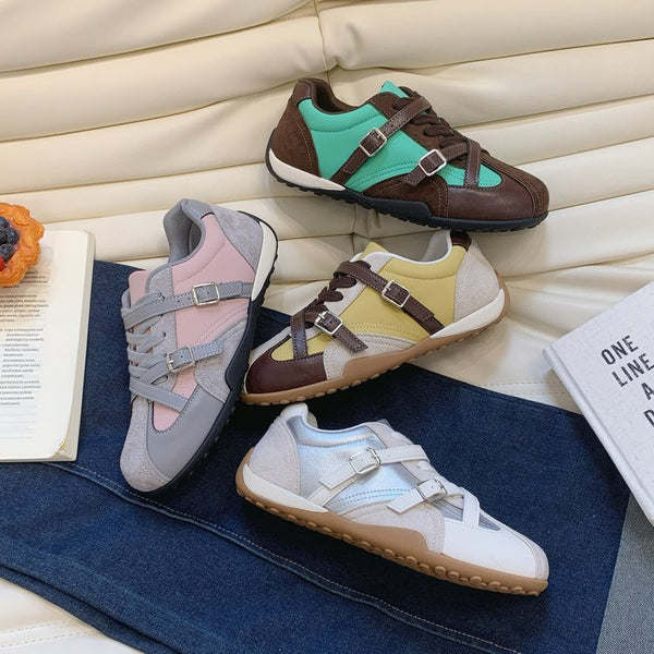 Women's retro color block thick soled board shoes in multiple colors