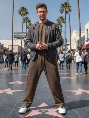 Men's casual anti-wrinkle stretch pants in black with slim straight fit