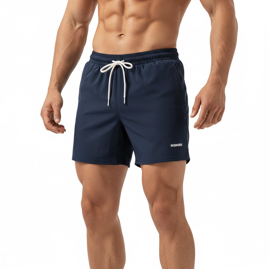 Mens summer wind-blocking cycling shorts in blue, black, and gray colors
