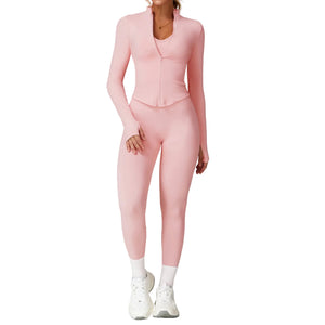Seamless women's workout set with ribbed waist in multiple colors