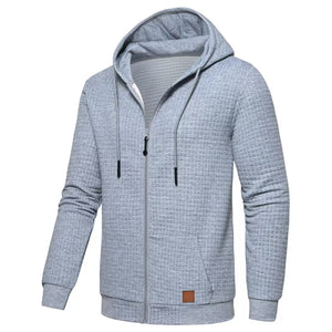 Men's plaid jacquard fleece-lined hooded zip-up sweatshirt in multiple colors