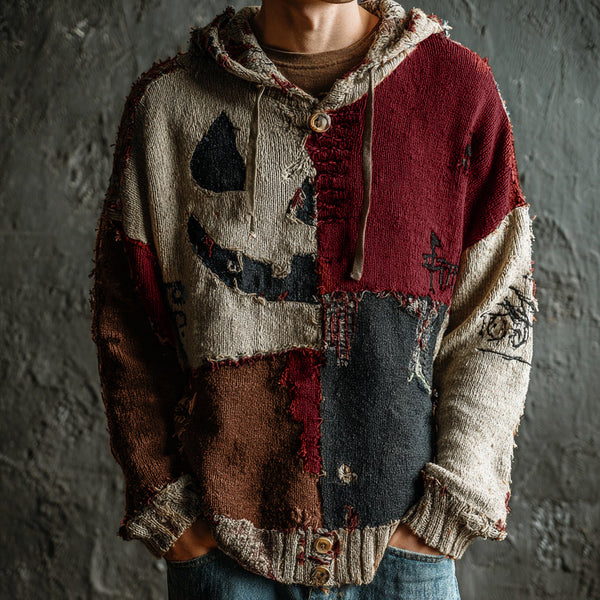 3D-printed men's gaming hoodie with striped pattern and patch pockets