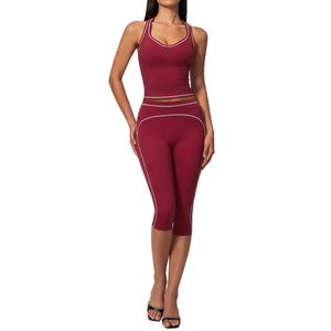 Women's halter-neck V-neck top and tummy-control pants activewear set in multiple colors