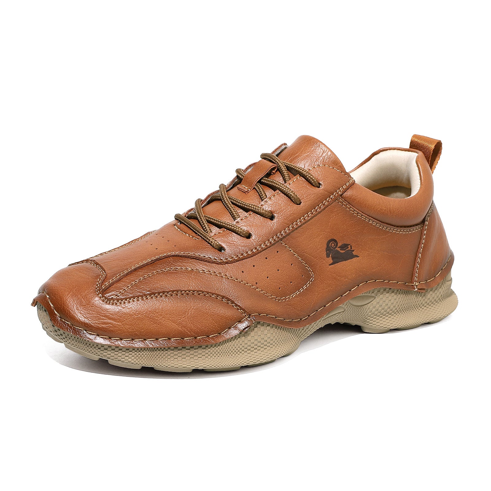 Men's casual flat leather slip-on shoes in multiple colors with stitched rubber outsole