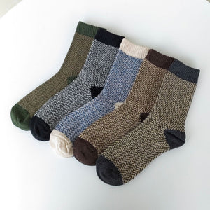 Vintage ethnic-style men's wool winter socks in assorted color block patterns