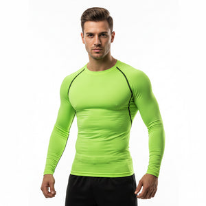 Men's long sleeve compression athletic shirt in purple with contrast raglan seams