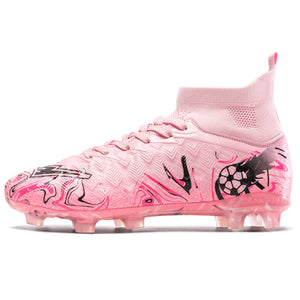 Long and short spikes soccer training shoes in multiple colors and high-top design