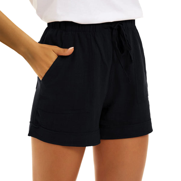 WOMEN'S HIGH WAIST COTTON LINEN CASUAL SHORTS WITH POCKETS