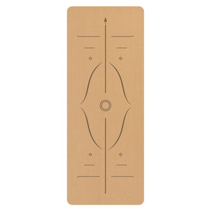 Natural rubber cork yoga mat with guide line pattern in various designs