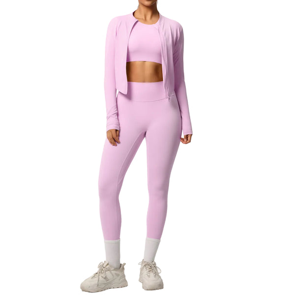 BREATHABLE FORM-FITTING WOMEN'S WORKOUT THREE-PIECE SET