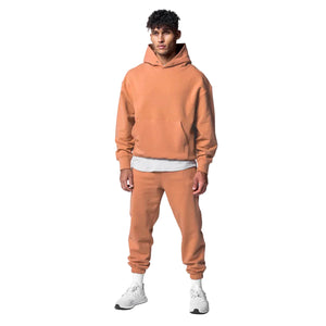 Men's cotton hooded training set with sweatpants in various colors