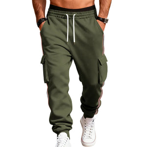 Men's fleece-lined warm outdoor sweatpants in multiple colors with drawstring waist and pockets