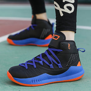 Plus size men's high-top basketball training sneakers in various colors and sizes