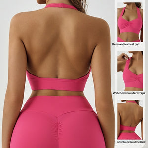Strapless detachable back-enhancing sports bra in Rose Red color