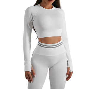 Seamless yoga pants and long sleeve workout set in various colors and styles