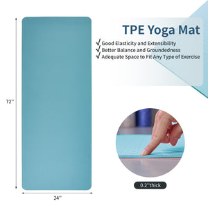 Green non-slip TPE yoga mat measuring 72 by 24 inches for Pilates and fitness exercises