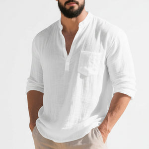 Men's American style linen long-sleeve T-shirt in various colors