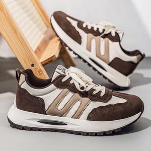 Men's retro Cortez leather running sneakers in black and beige brown colors