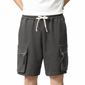 Men's cotton cargo shorts in dark gray and light gray with cargo pockets
