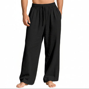 Men's linen casual sports pants with pockets and drawstring in various solid colors