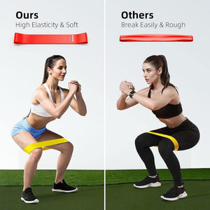 Set of five multi-level resistance bands for strength training and yoga