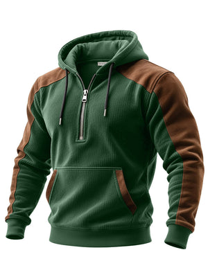 Men's slim fit digital print double hooded half zip hoodie in various colors