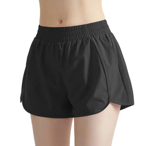 Women's fake two-piece athletic shorts in various colors for running and yoga