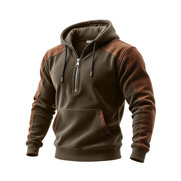 DIGITAL PRINT DOUBLE HOODED HALF ZIP MEN'S HOODIE