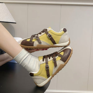 Women's retro color block thick soled board shoes in multiple colors