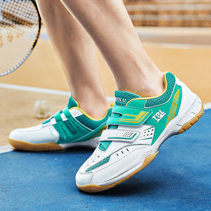 Unisex badminton training shoes in white and green and white black red colors