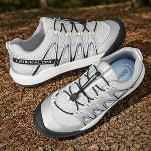 Men's lightweight breathable mesh summer sneakers in black, white gray, and silver blue