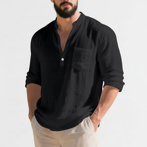 Men's American style linen long-sleeve T-shirt in various colors