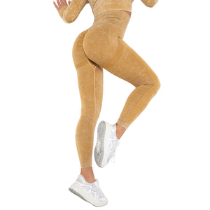 Women's vintage washed camo sports leggings in multiple colors