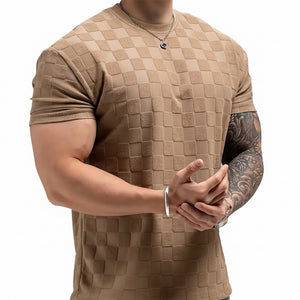 Men's summer checkerboard jacquard short-sleeve shirt in multiple colors