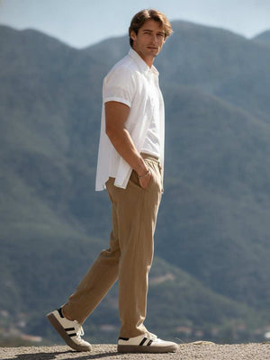 Men's anti-wrinkle stretch casual pants in black with a slim fit