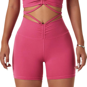 Nude high waist yoga shorts for women in various colors including brown, green, black, white, and red