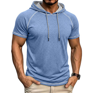 Men's sports fitness hooded short-sleeve t-shirt in various colors