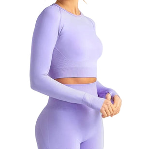 Seamless long sleeve yoga set with high elasticity in multiple colors