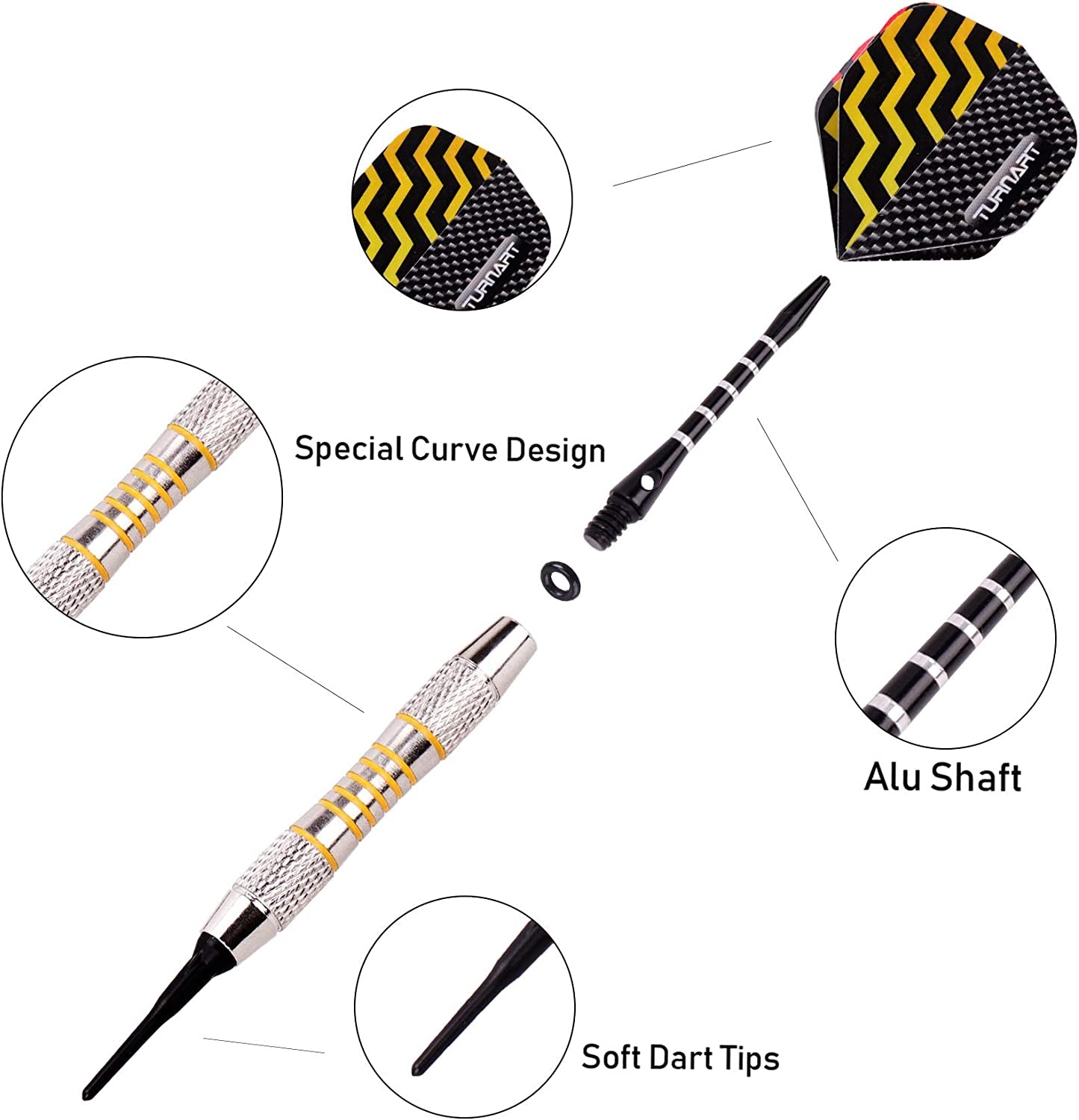 Professional Soft Tip Darts Set for Electronic Dartboards - 9 Pieces, 18 Grams with 50 Extra Tips, 9 Shafts, 27 Flights, Tool Kit, Flight Protectors, and Gift Case