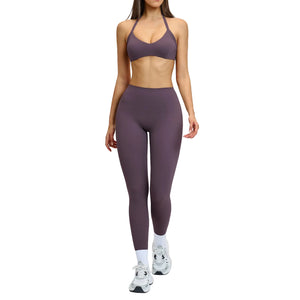 Brushed fabric women's sports yoga set in various colors including Frost Gray and Raspberry Red