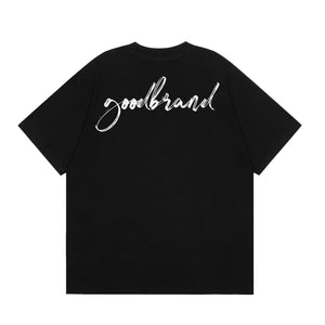 Warhorse print casual short-sleeve t-shirt in black, white, and red colors