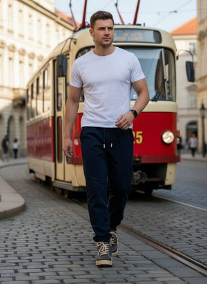 Men's high elasticity anti-wrinkle casual pants in tapered fit