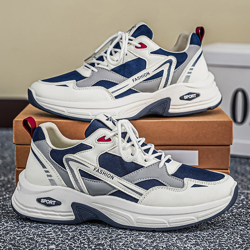 Men's breathable mesh running sneakers in white blue and white black colors