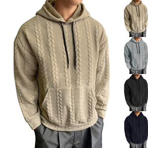 Men's casual slim fit hooded sweatshirt in black, light gray, khaki, and navy blue