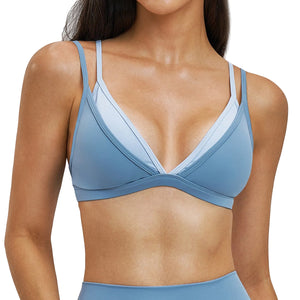 Women's fake two-piece yoga sports bra in various colors and sizes