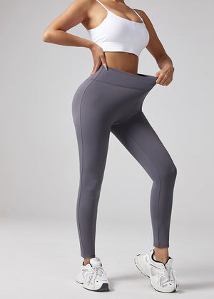 Women's V-waist elastic sports leggings in black, gray, and army green colors